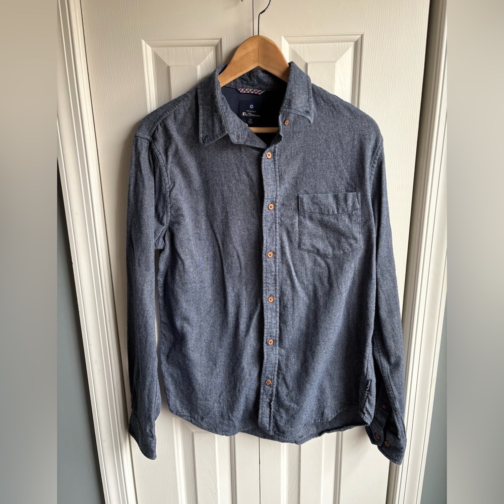 Ben Sherman Mens Blue Long Sleeve Flannel Button Down Shirt Size Medium